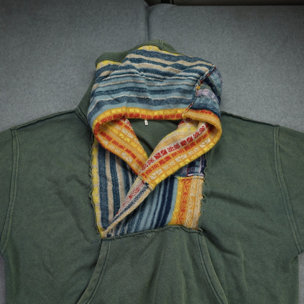 Free People Hoodie Womens Medium Green Boho Knit Patchwork February Sweatshirt - Picture 2 of 14